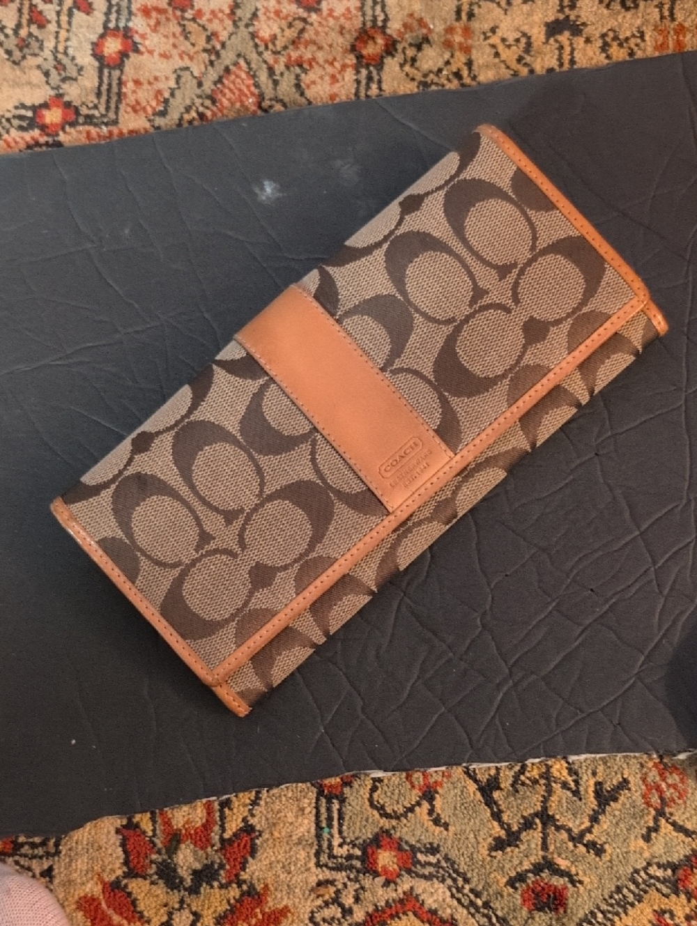 Coach Signature Canvas Continental Wallet in Brown and Tan